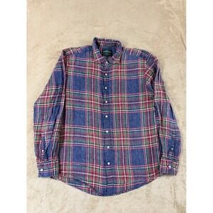 Rodd & Gunn Sports Fit shirt mens L Plaid Blue red Linen Long sleeve EUC‎